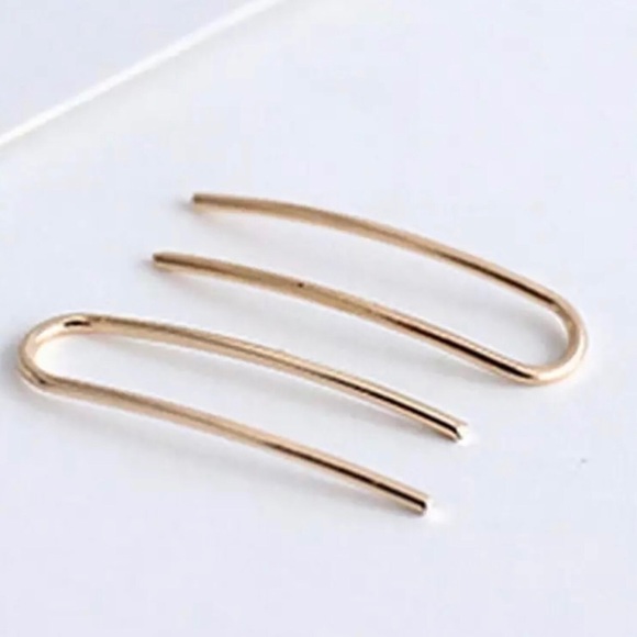 Gold U Shape Ear Climbers Earrings - Picture 2 of 3